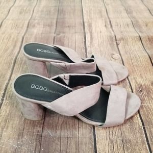 BCBGeneration‎ Womens Heels Size 6.5B Taupe Strappy Block 3.5" Heel Open Toe